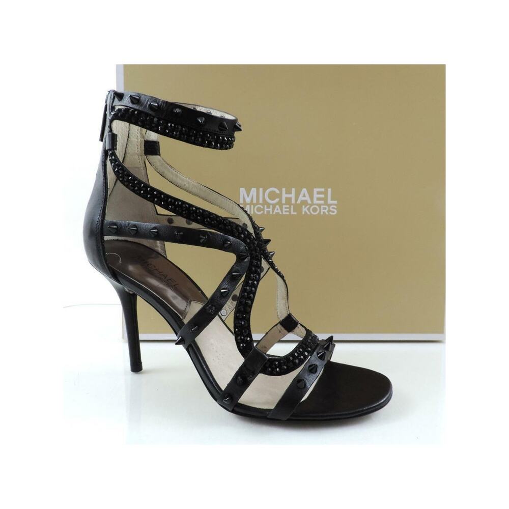Michael Kors Larissa Dress Studded Strappy High Heels Sandals Zip Black Size 7.5